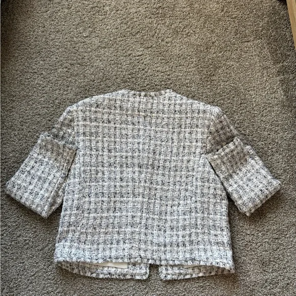 EXPRESS NEUTRAL PRINT PADDED SHOULDER TWEED BLAZER SZ L - Picture 11 of 11